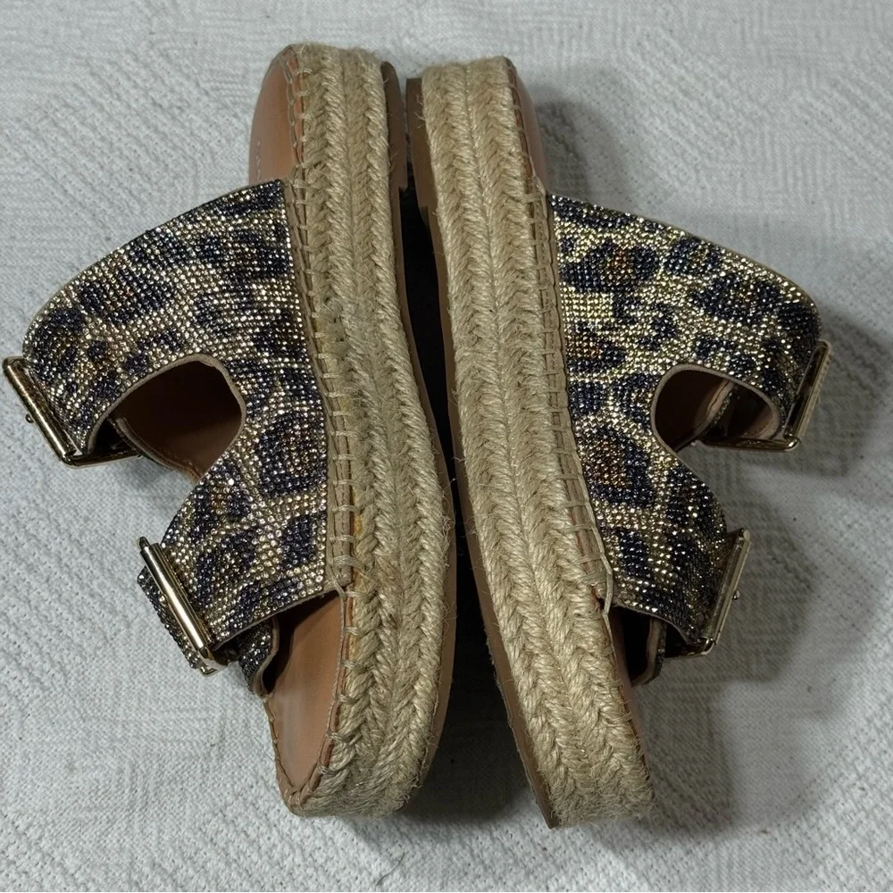 Gianni Bini Women’s Leopard Rhinestone Espadrille Embollish Slip on Platform sz7